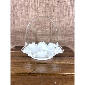 Fenton Silver Crest Ruffled Glass Basket Large Spanish Lace~1950’s~Candy Dish